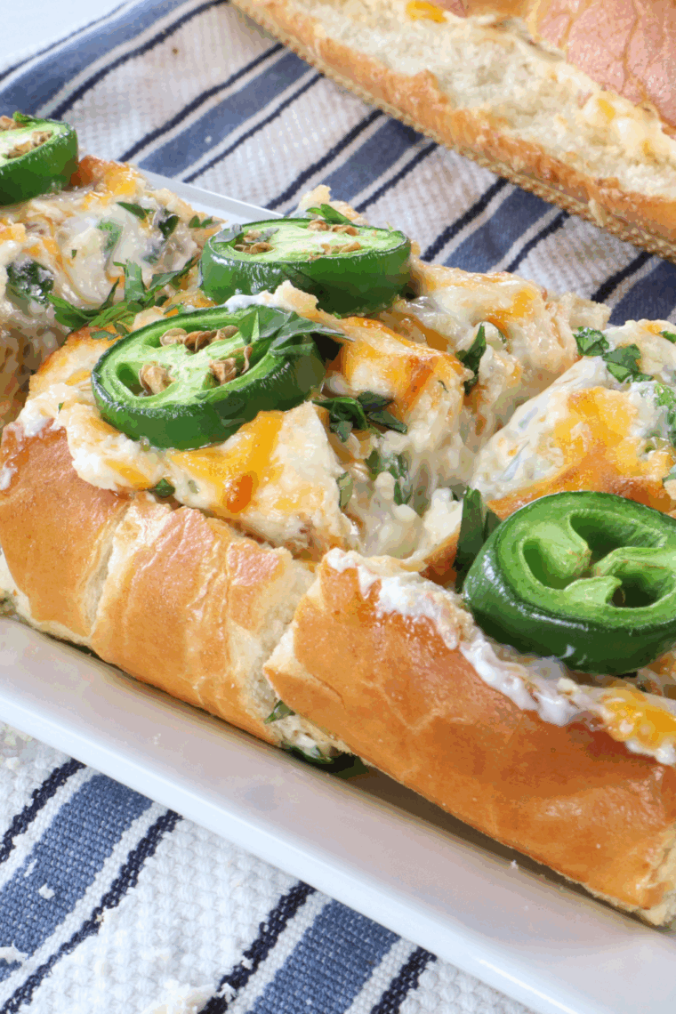 Air Fryer Jalapeño Popper Stuffed Bread with gooey cheese and crispy crust