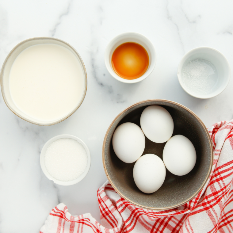 Heavy cream, egg yolks, sugar, vanilla, and salt for air fryer creme brulee