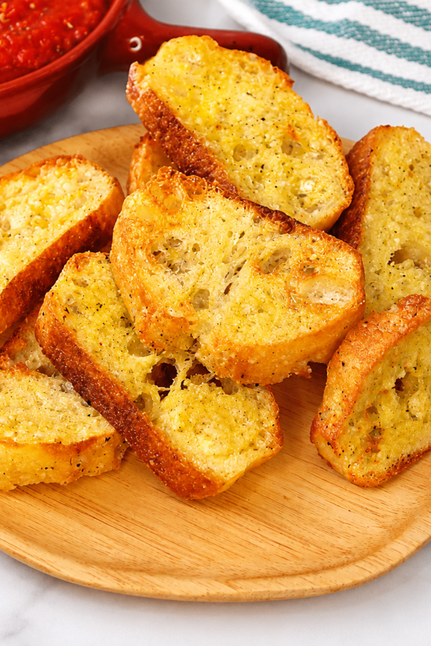 Close up of a crostini showing the crisp crust and soft center