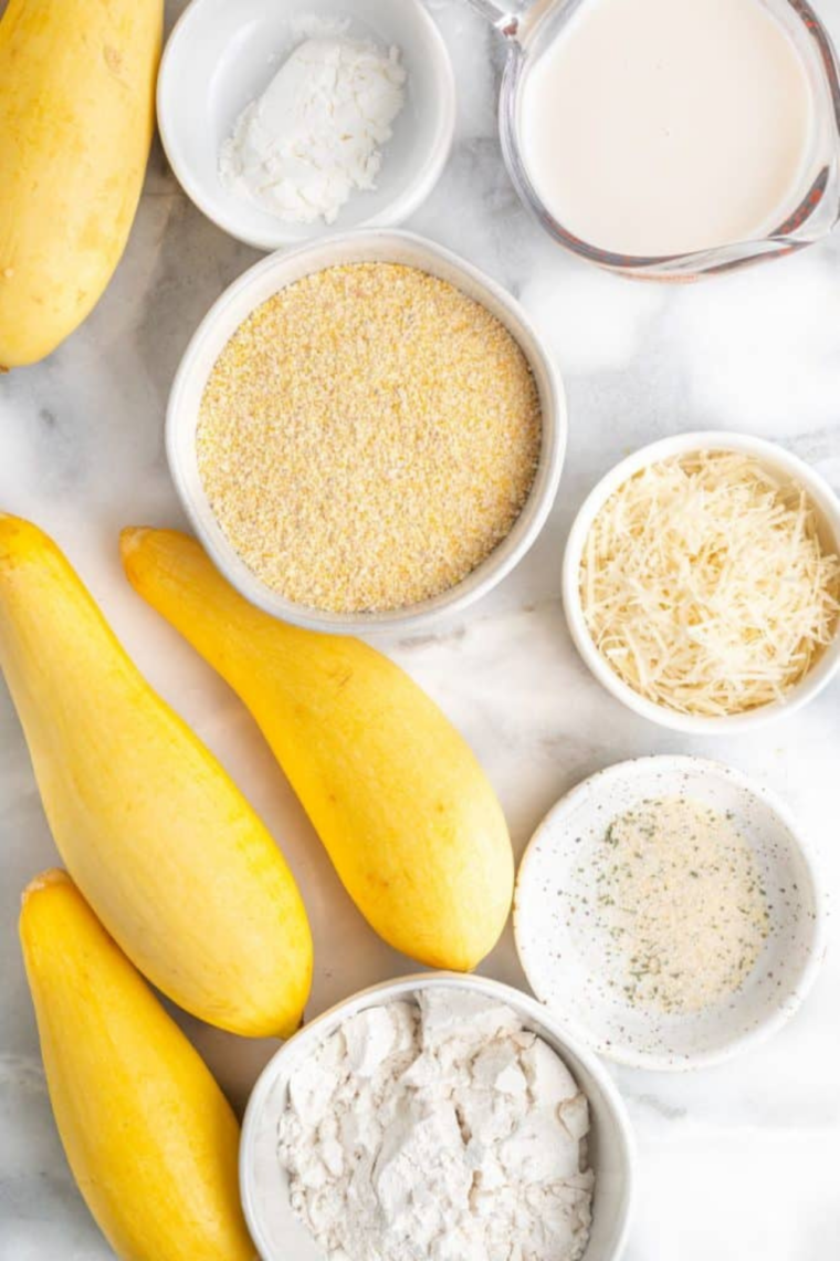 Ingredients needed for Crispy Air Fryer Yellow Squash on kitchen table.
