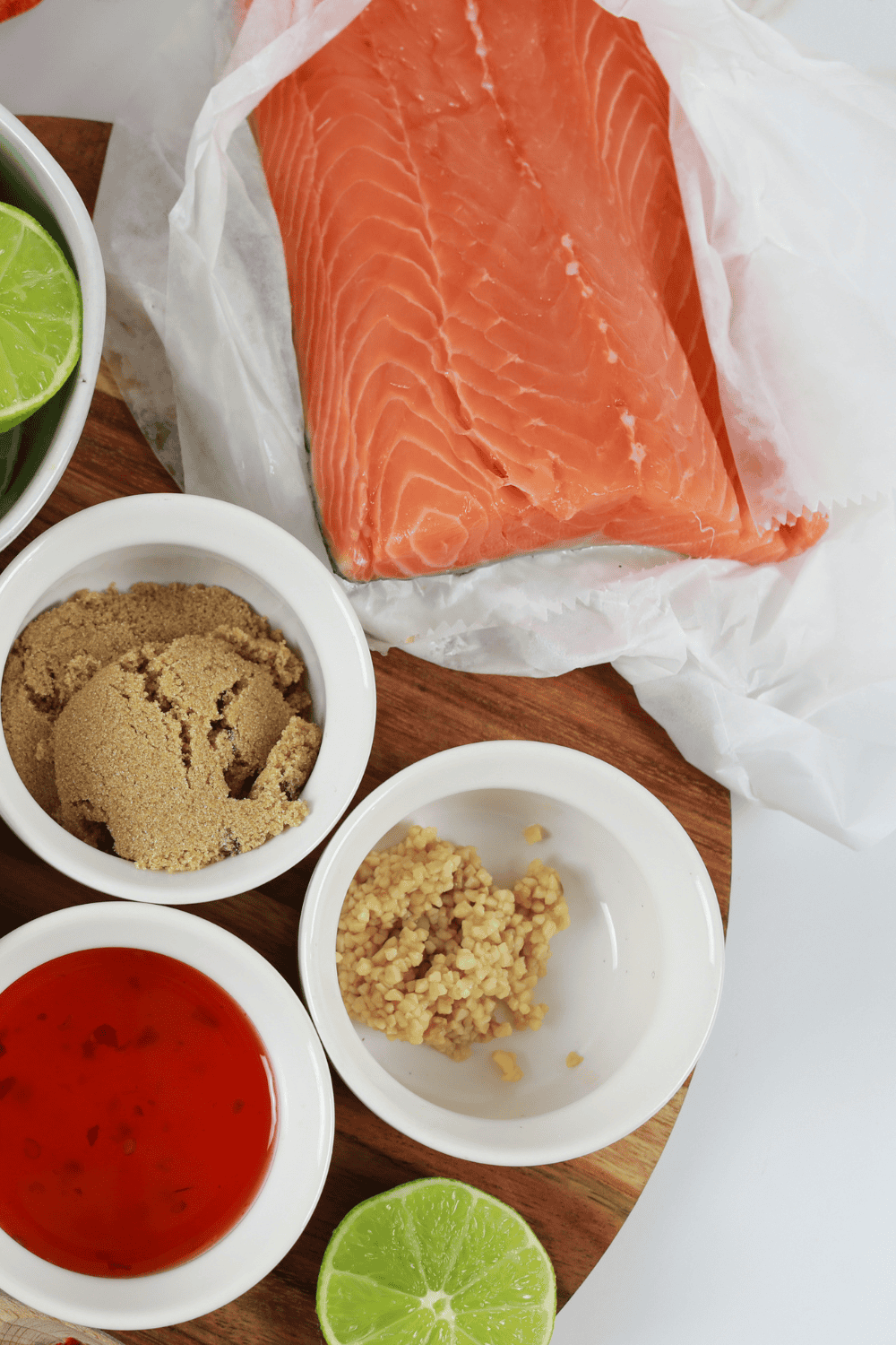 Ingredients needed for Cedar Plank Salmon from Bonefish Grill on kitchen table.