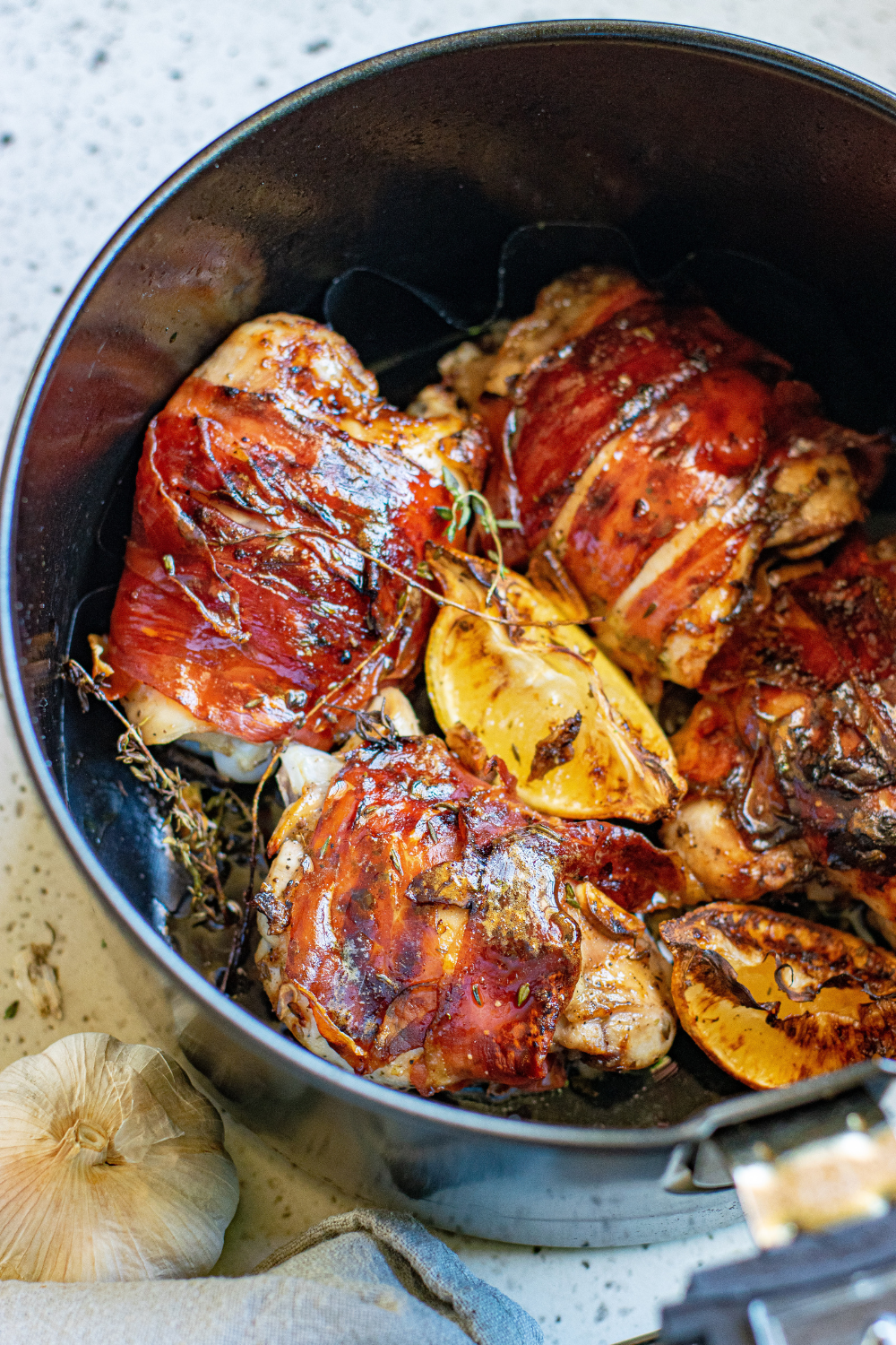Easy Air Fryer Bacon Wrapped Chicken Thighs
