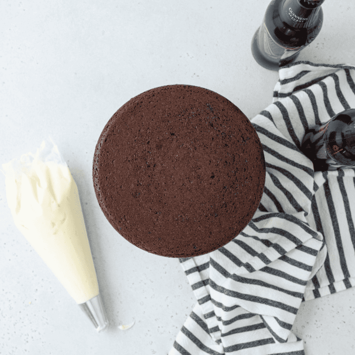 Air fryer Guinness chocolate cake, rich, moist, and chocolatey, ready to serve.