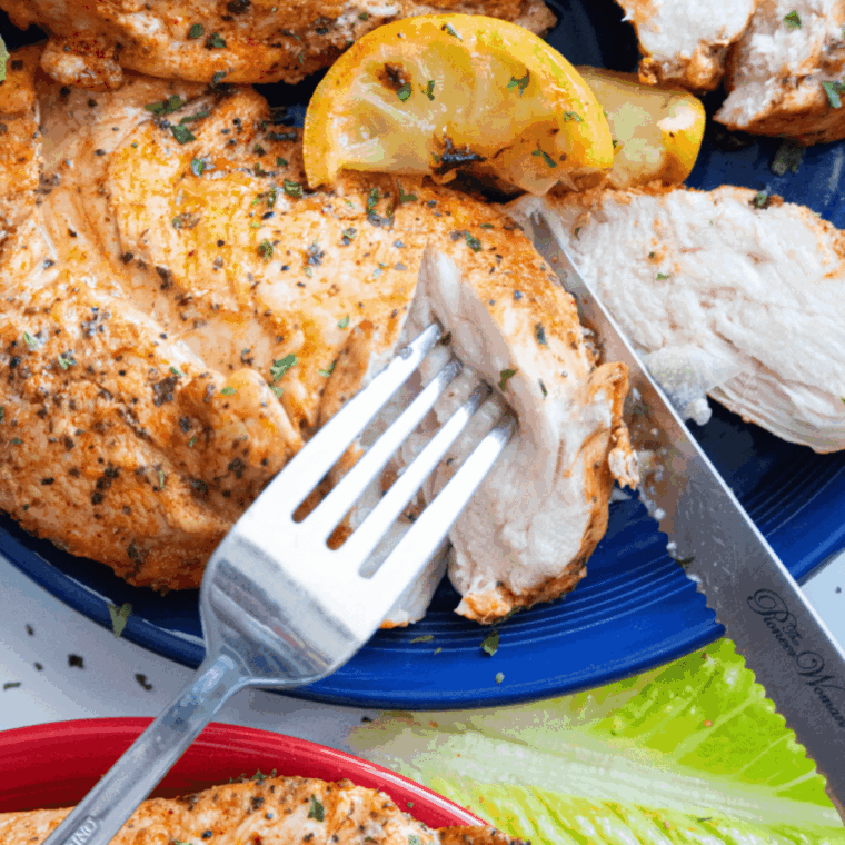 Ninja Foodi lemon chicken cooked until golden and juicy
