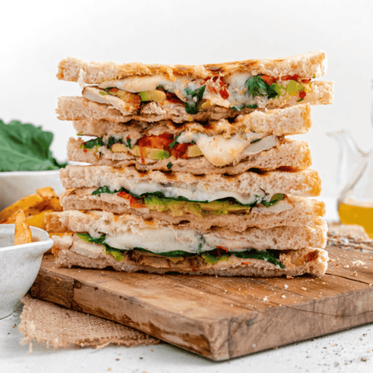 Air Fried Chicken and Avocado Sandwich with fresh toppings.