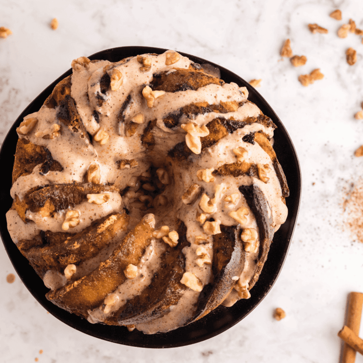 Golden, pull-apart eggnog cinnamon monkey bread fresh from the air fryer