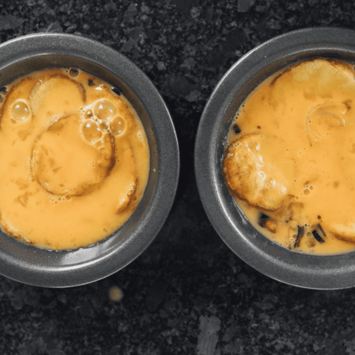 Spanish tortilla cooking in the air fryer at 325°F until set