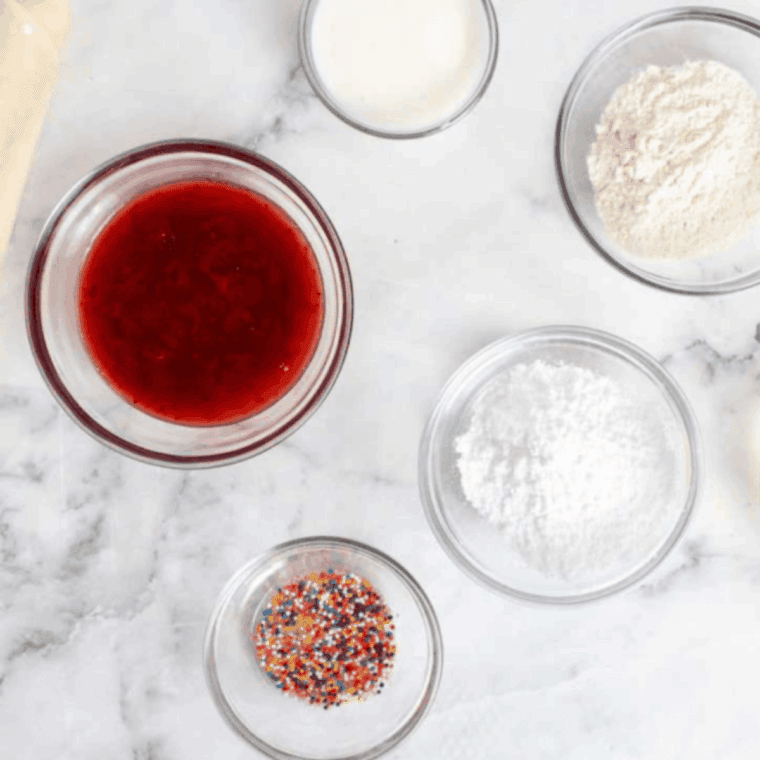 Ingredients needed for Easy Air Fryer Strawberry Pop-Tarts on kitchen table.