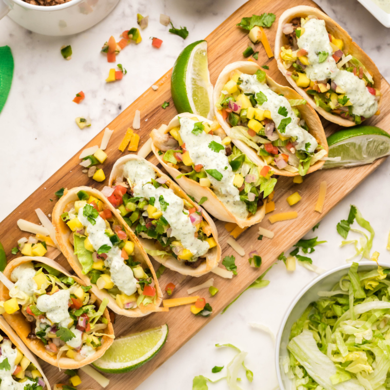 Easy air fryer ground beef taco bowls served for a quick 15-minute dinner