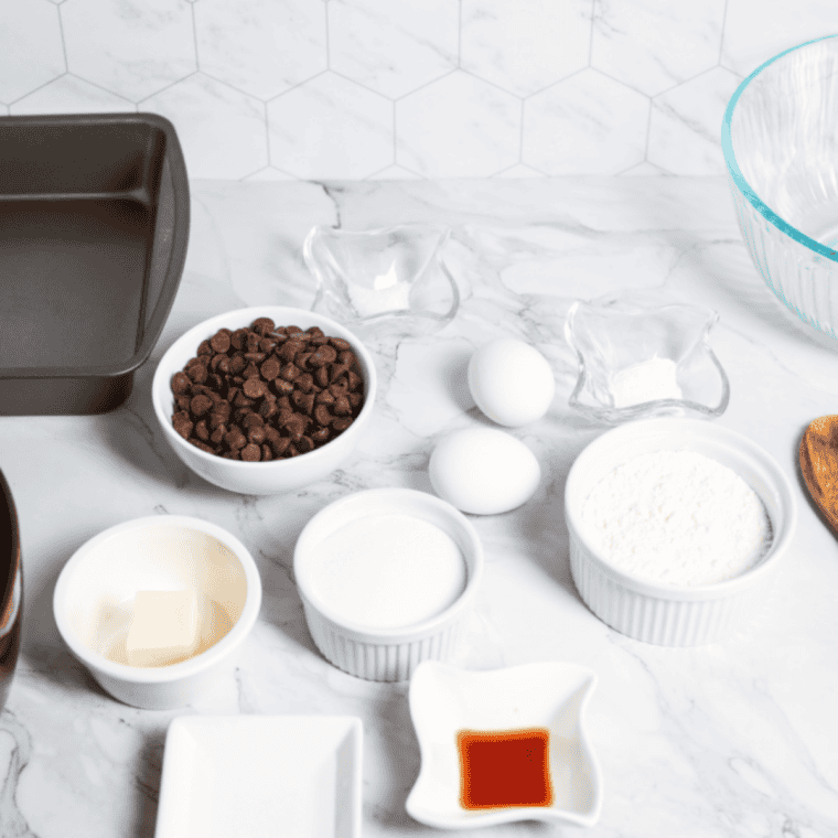 Ingredients needed for Air Fryer Brownie Recipe For One on kitchen table.