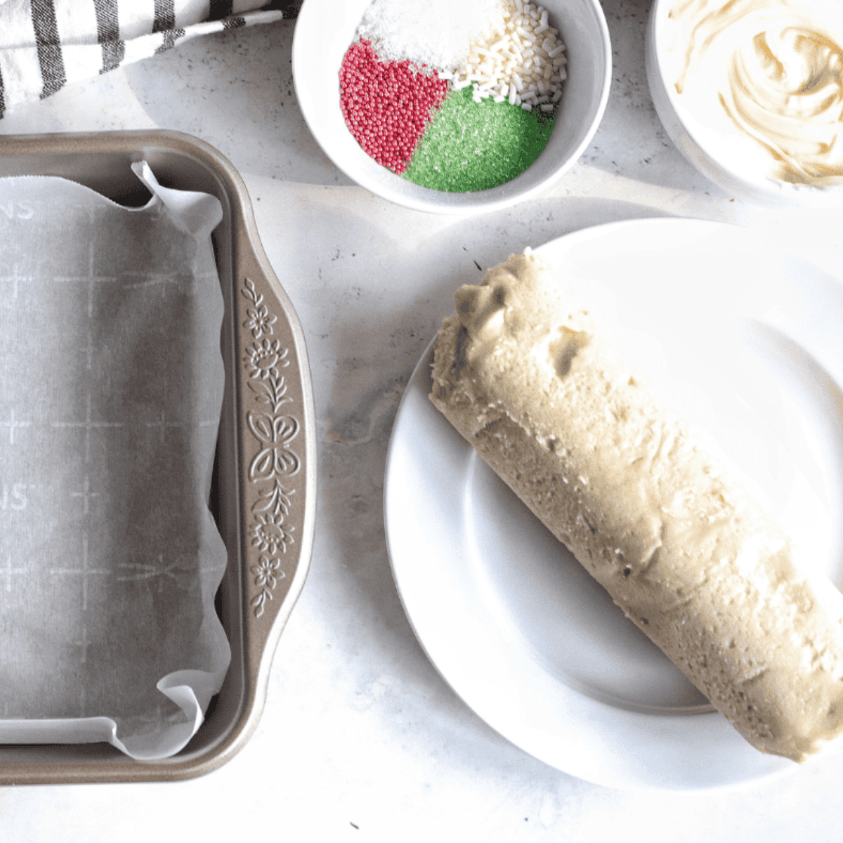 Ingredients needed for Air Fryer Sugar Cookie Bars on kitchen table.