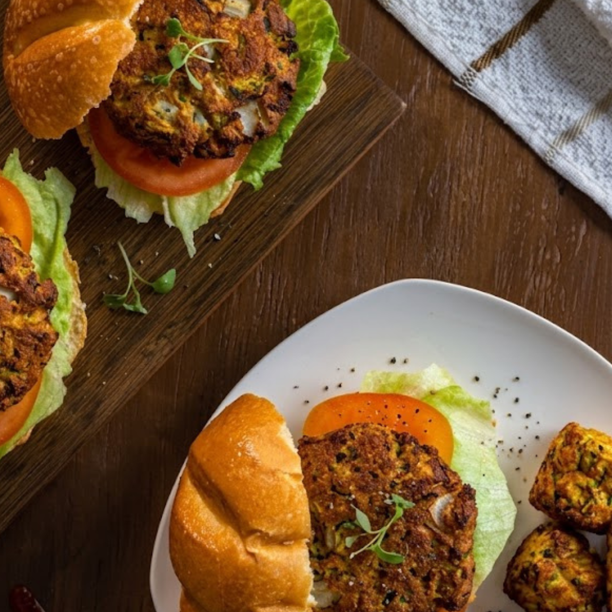 crispy air fryer zucchini burgers golden veggie patties on plate