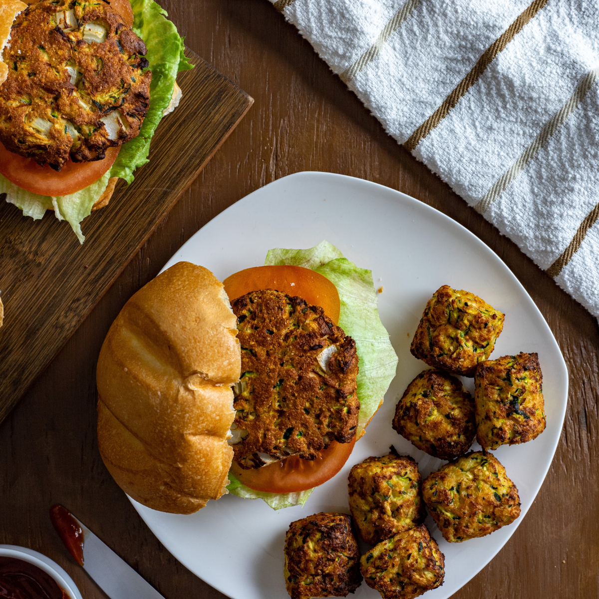 crispy air fryer zucchini burgers golden veggie patties on plate