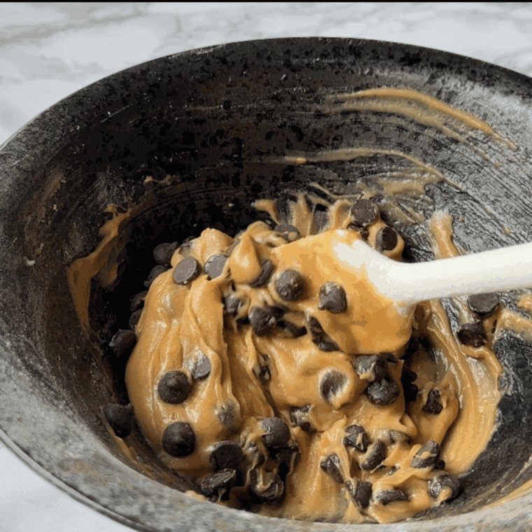 Air frying single serve chocolate chip cookie until golden