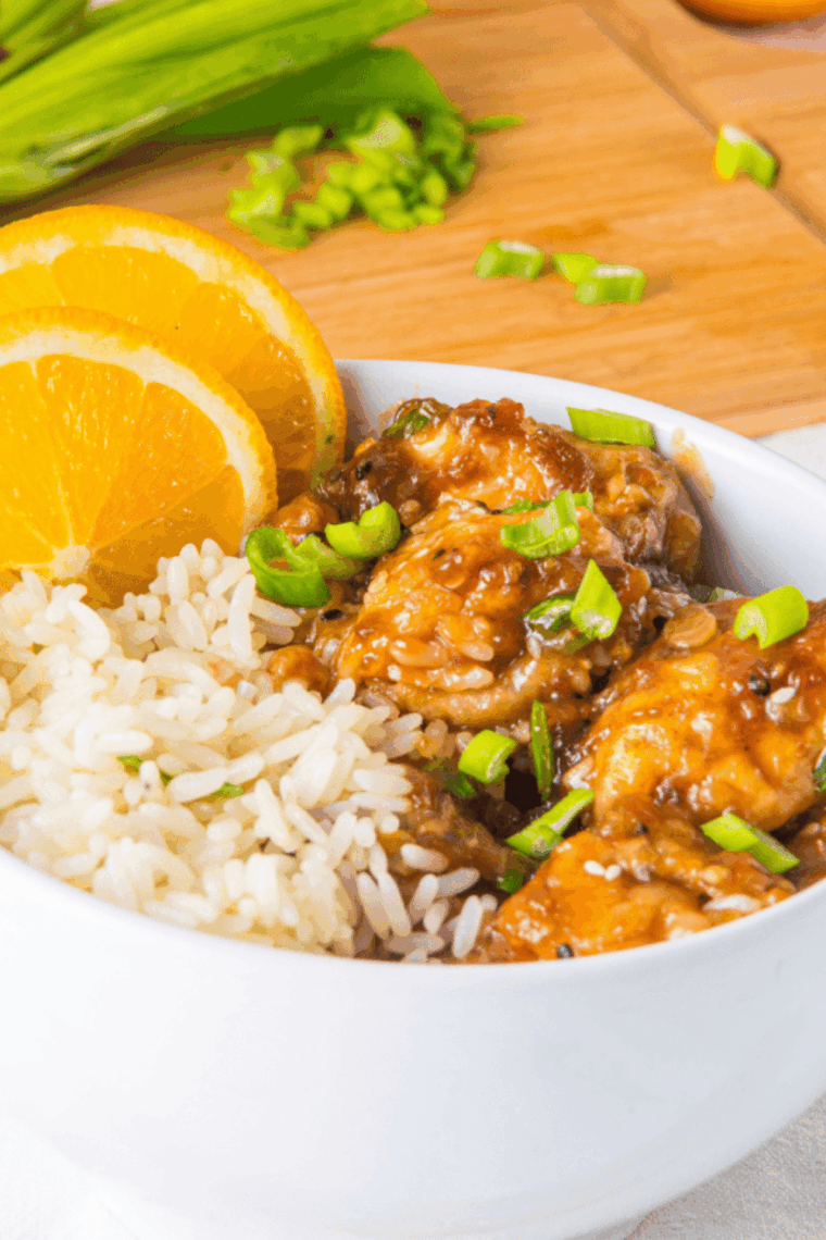 Easy Air Fryer PF Chang’s Orange Chicken with crispy chicken coated in sweet orange sauce