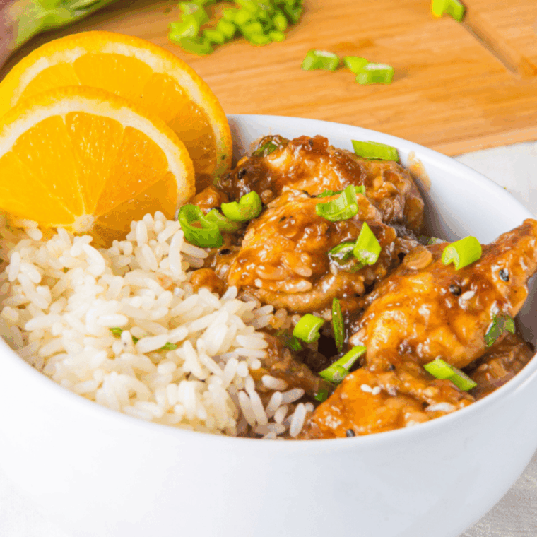 Air Fryer PF Chang’s Orange Chicken with crispy chicken and sweet orange sauce