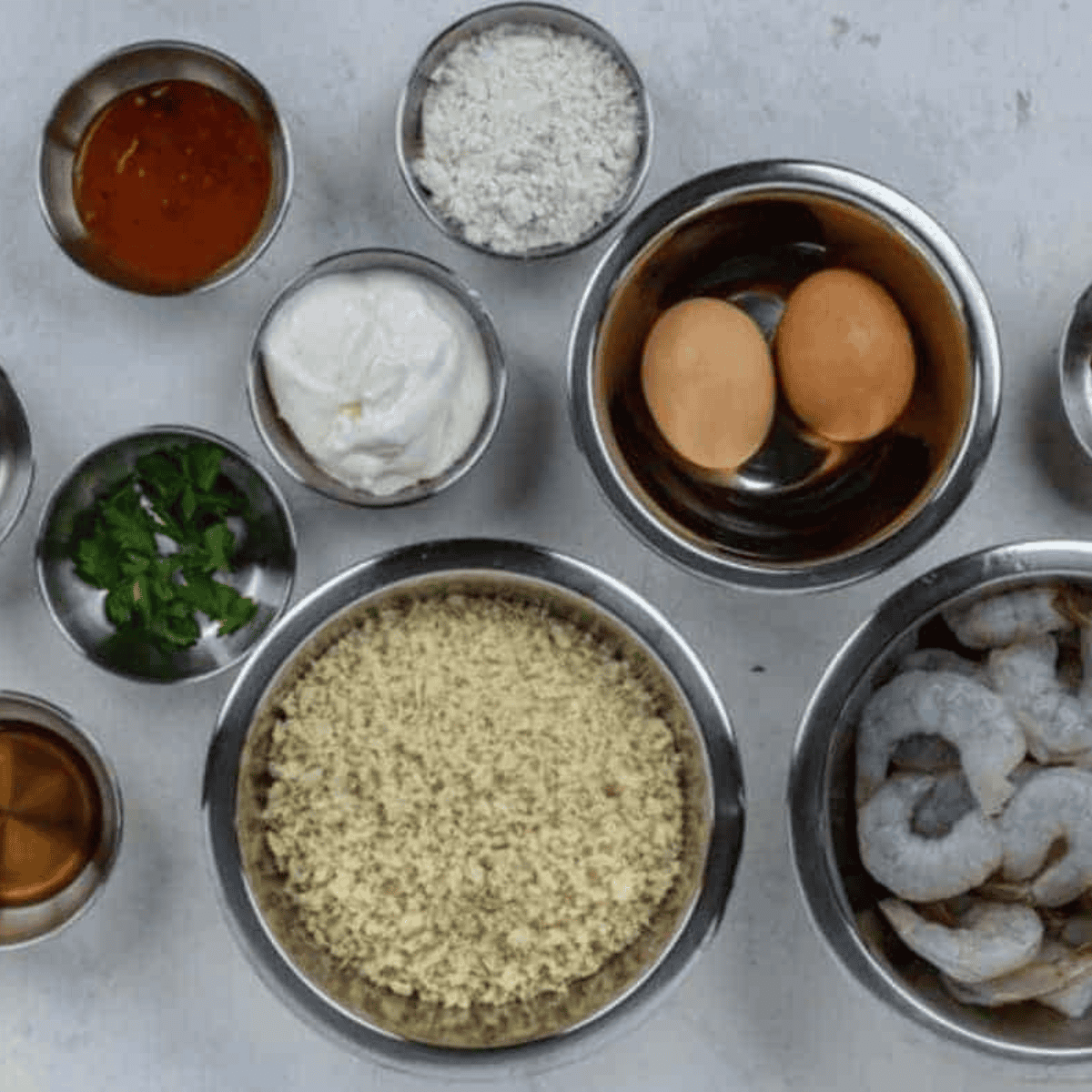 Ingredients needed for Copycat Bonefish Grill Bang Bang Shrimp on kitchen table.