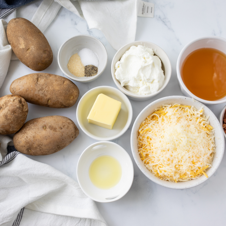 Ingredients needed for Easy Baked Potato On Blackstone on kitchen table.