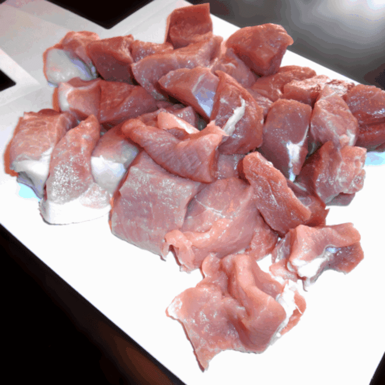 Boneless pork chops cut into bite-sized pieces, patted dry for crispy breading