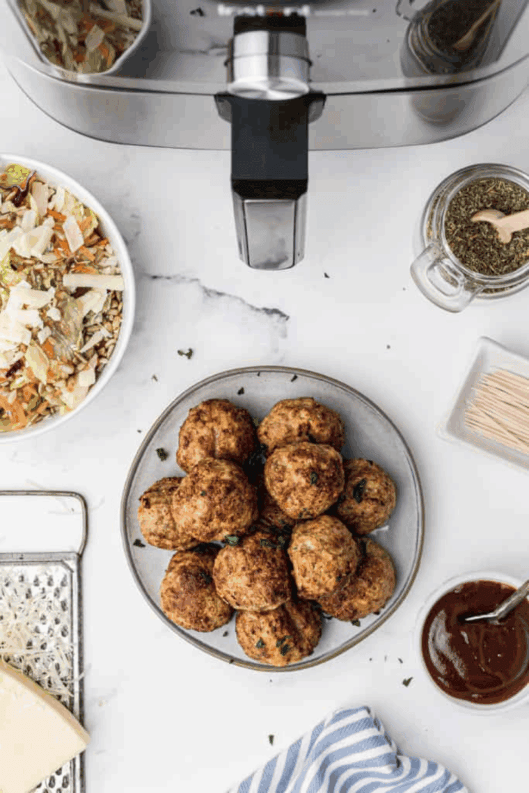 Crispy and juicy air fryer Trader Joe’s chicken meatballs ready to serve
