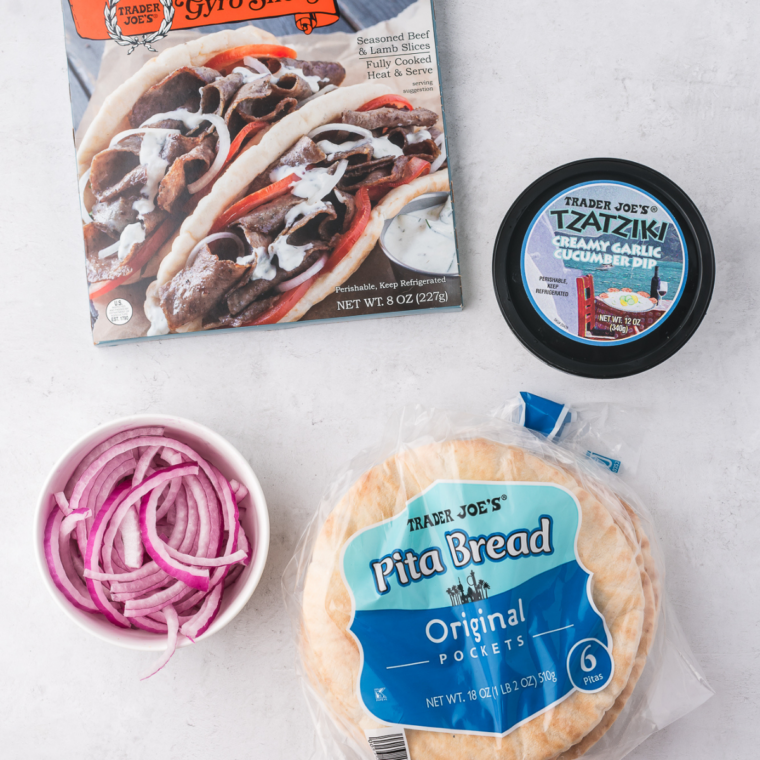 Trader Joe's Gyro Slices package showing the label and refrigerated product inside