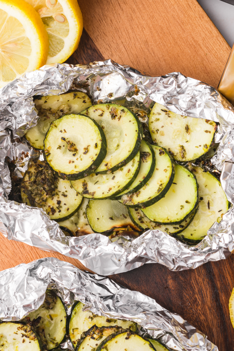 Blackstone zucchini plated with light char and seasoning for simple 8 minute vegetable side ready to serve