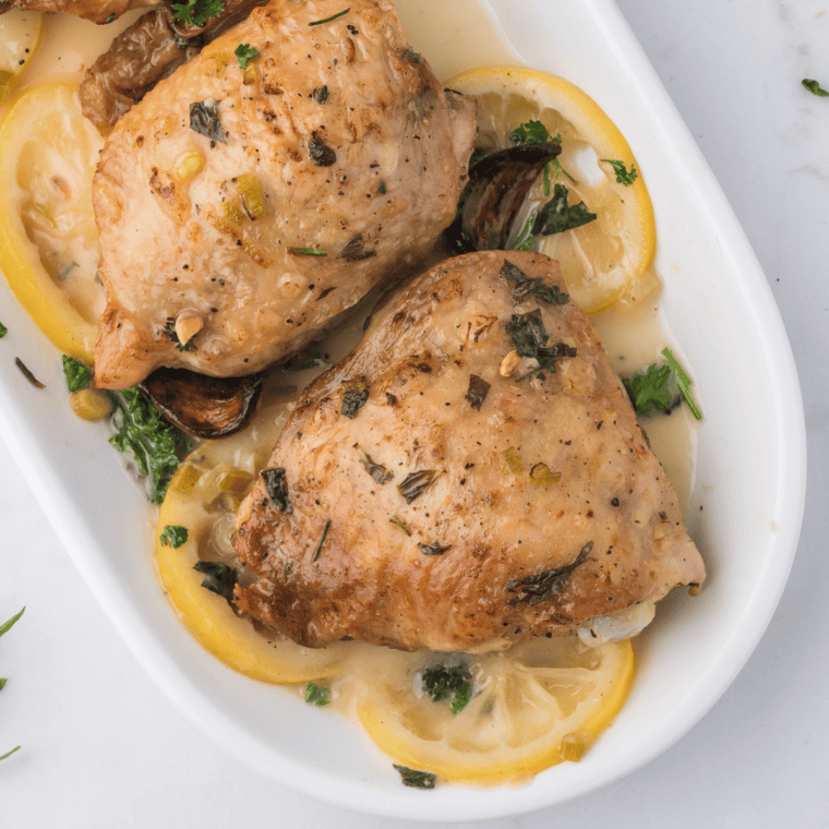 Close-up of tender and flavorful Ninja Foodi grilled chicken thigh.
