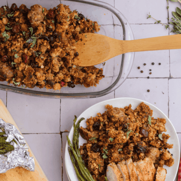 Homemade Boston Market-style vegetable stuffing with tender vegetables and seasoned bread cubes