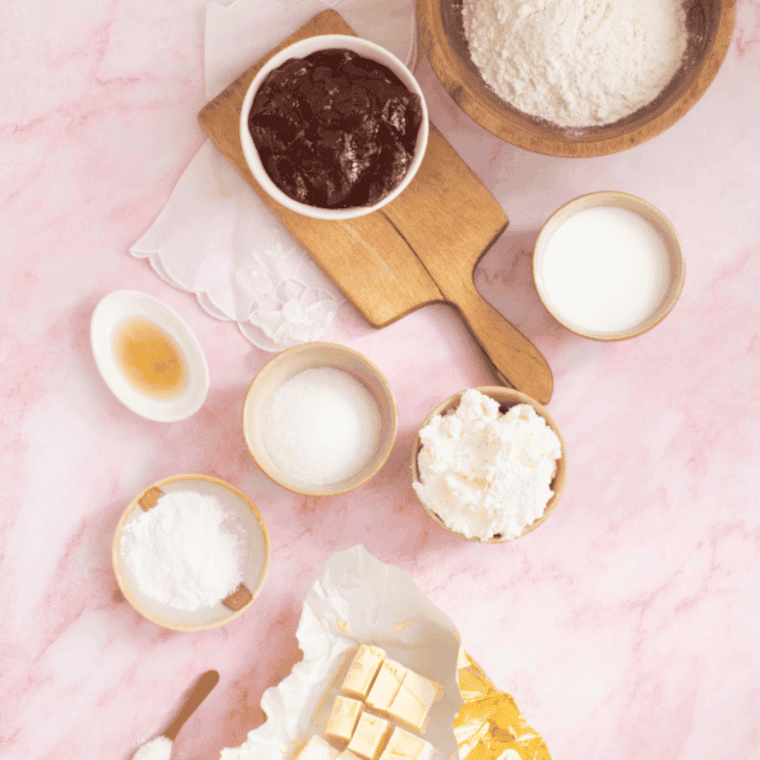 Ingredients for air fryer lemonade scones laid out on a kitchen table.