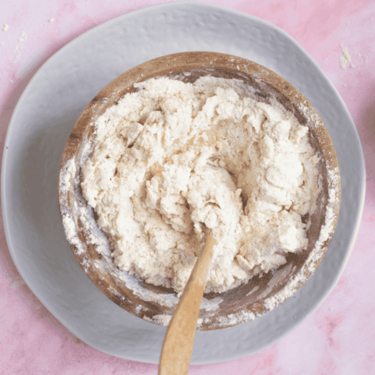 Cold butter cut into flour until crumbly.