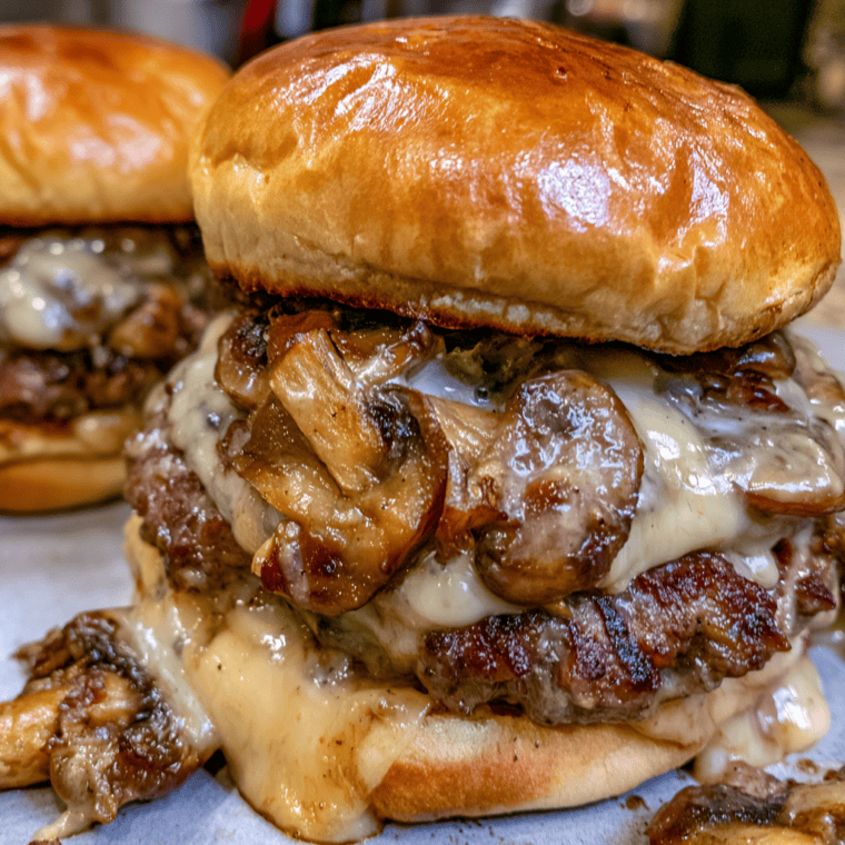 grilled Mushroom Swiss Smash Burgers