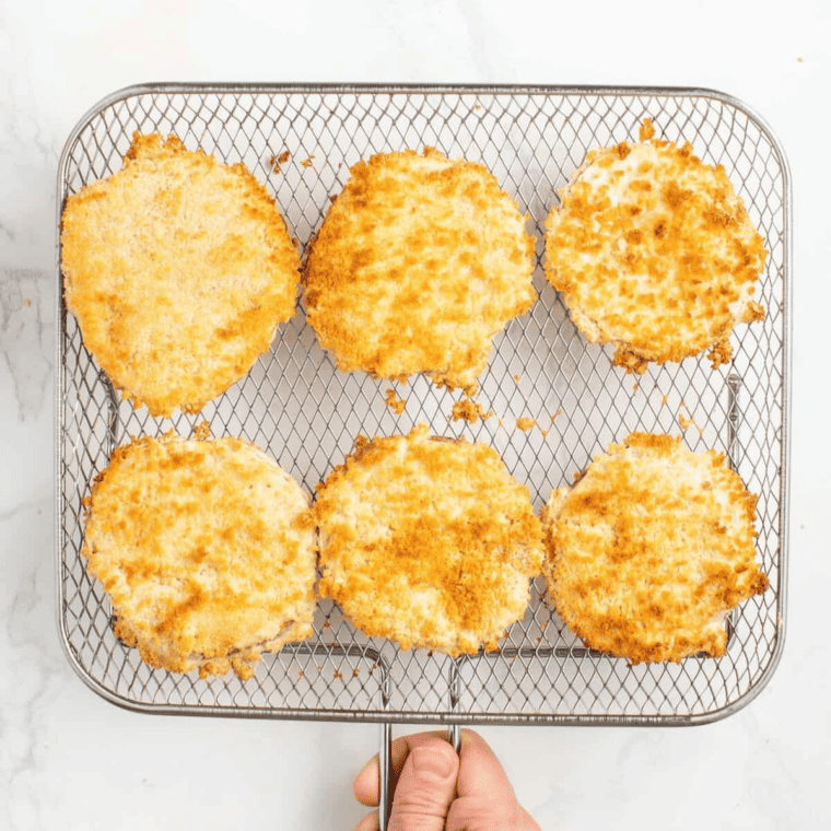 Air Fryer Sweet Potato Tempura on air fryer tray.