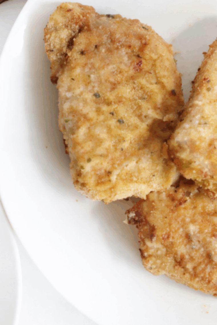 Golden crispy Shake ‘N Bake style pork chops cooked in Ninja Foodi
