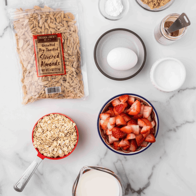 Easy Strawberry Oatmeal Ingredients on a white table