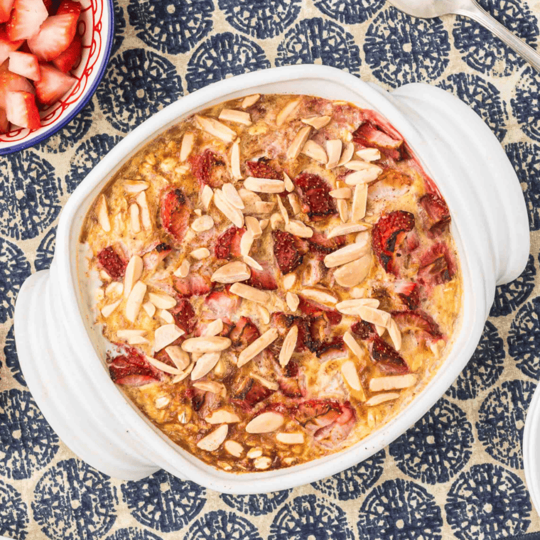 Cooked Air Fryer Strawberry Oatmeal on Table