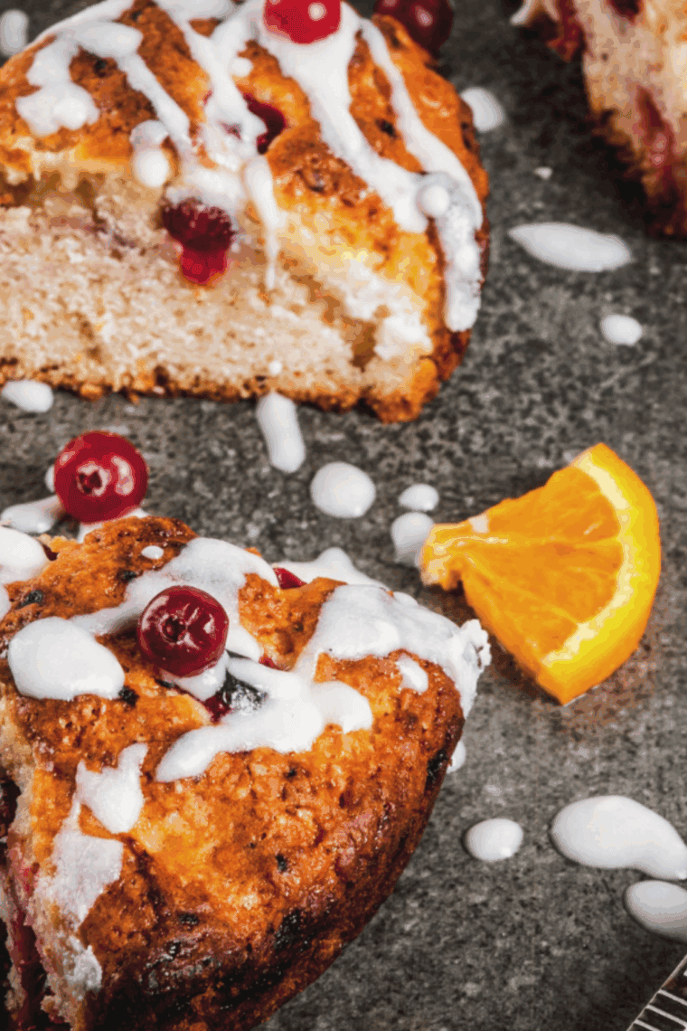 Freshly baked air fryer cranberry scones cooling, golden brown