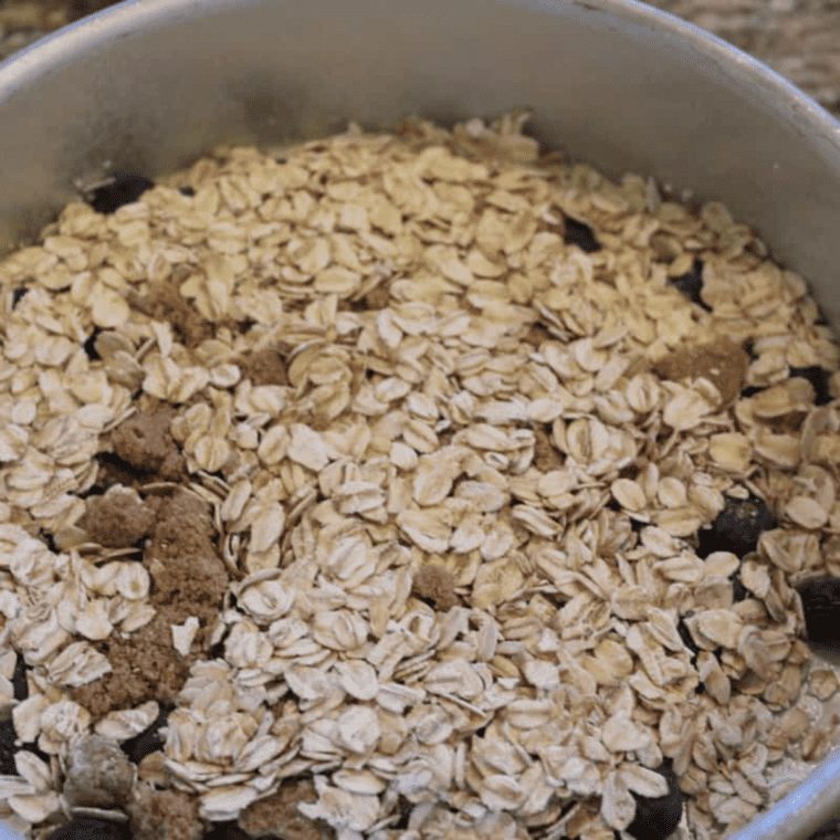 Pour brown sugar oatmeal mixture into the air fryer safe pan