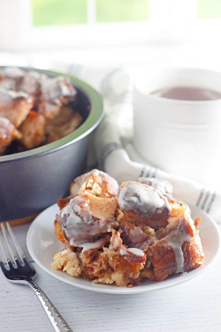 Delicious Air Fryer Cinnamon Roll French Toast topped with icing and cinnamon sprinkles."