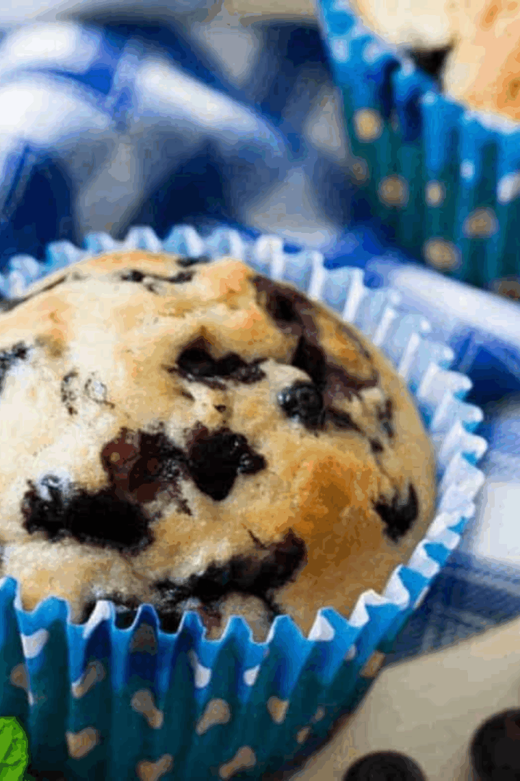 Golden-brown air fryer blueberry lemon muffins with fresh blueberries and zesty lemon, freshly baked and ready to enjoy.