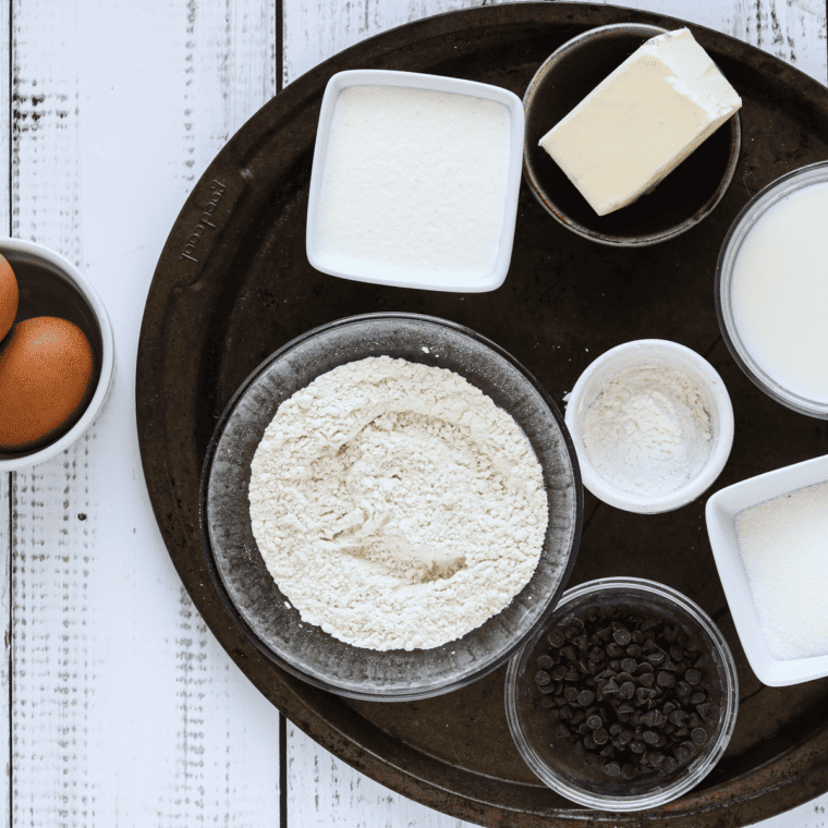 Ingredients needed for Air Fryer Boston Cream Pie on kitchen table.