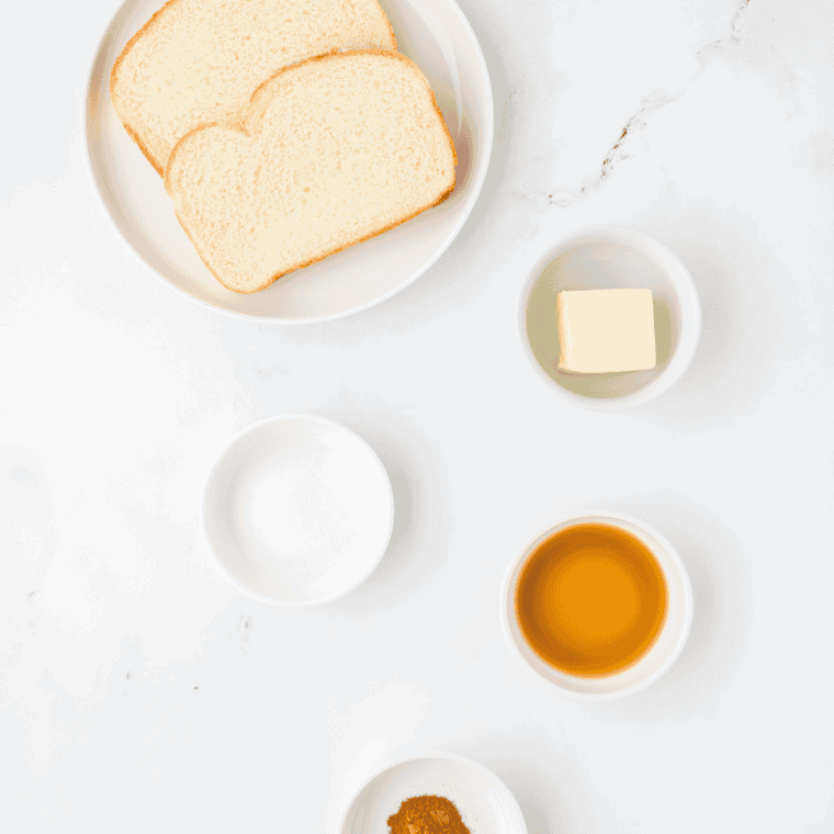 Overhead of ingredients needed to air fry cinnamon toast