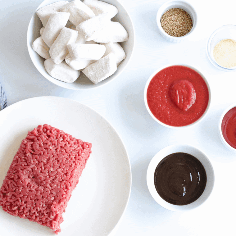 Ingredients needed for Air Fryer Sloppy Joe Taco Bake on kitchen table.