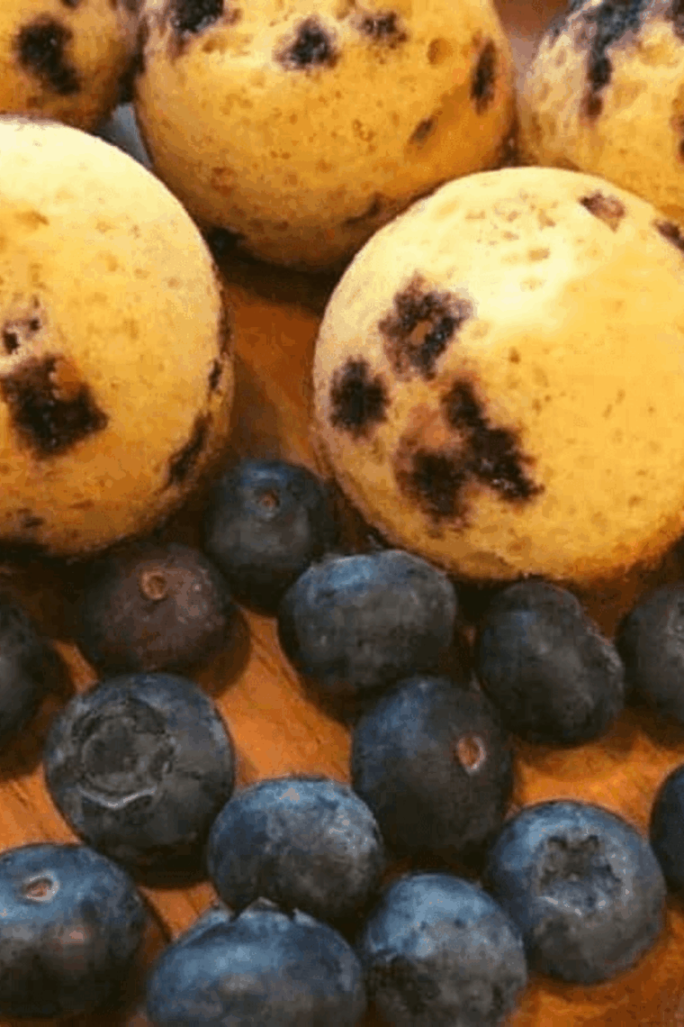 Mini blueberry muffins baked in the air fryer, golden and fluffy