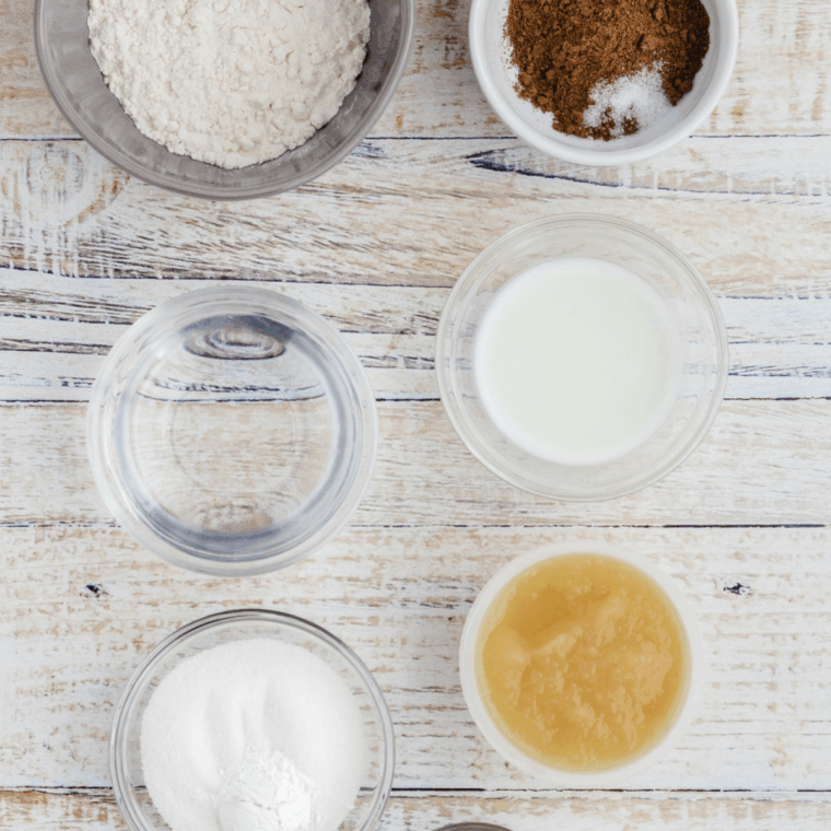 Ingredients needed for Air Fryer Pineapple Upside Down Cake on kitchen table.