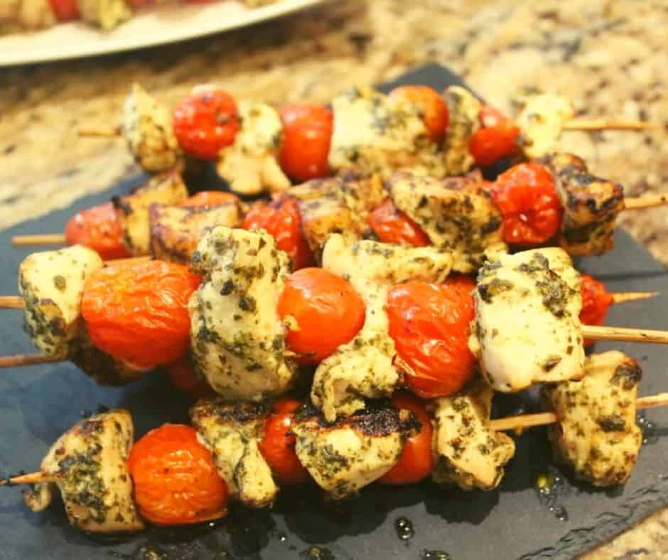 Air Fryer Pesto Chicken and Tomato Kebabs