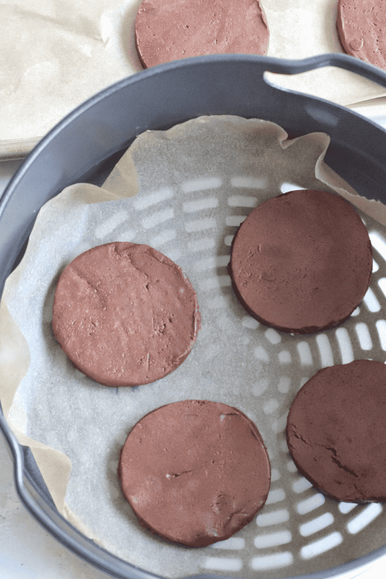 Freshly baked, soft, and chewy Nutella cookies made in the air fryer with only three ingredients.