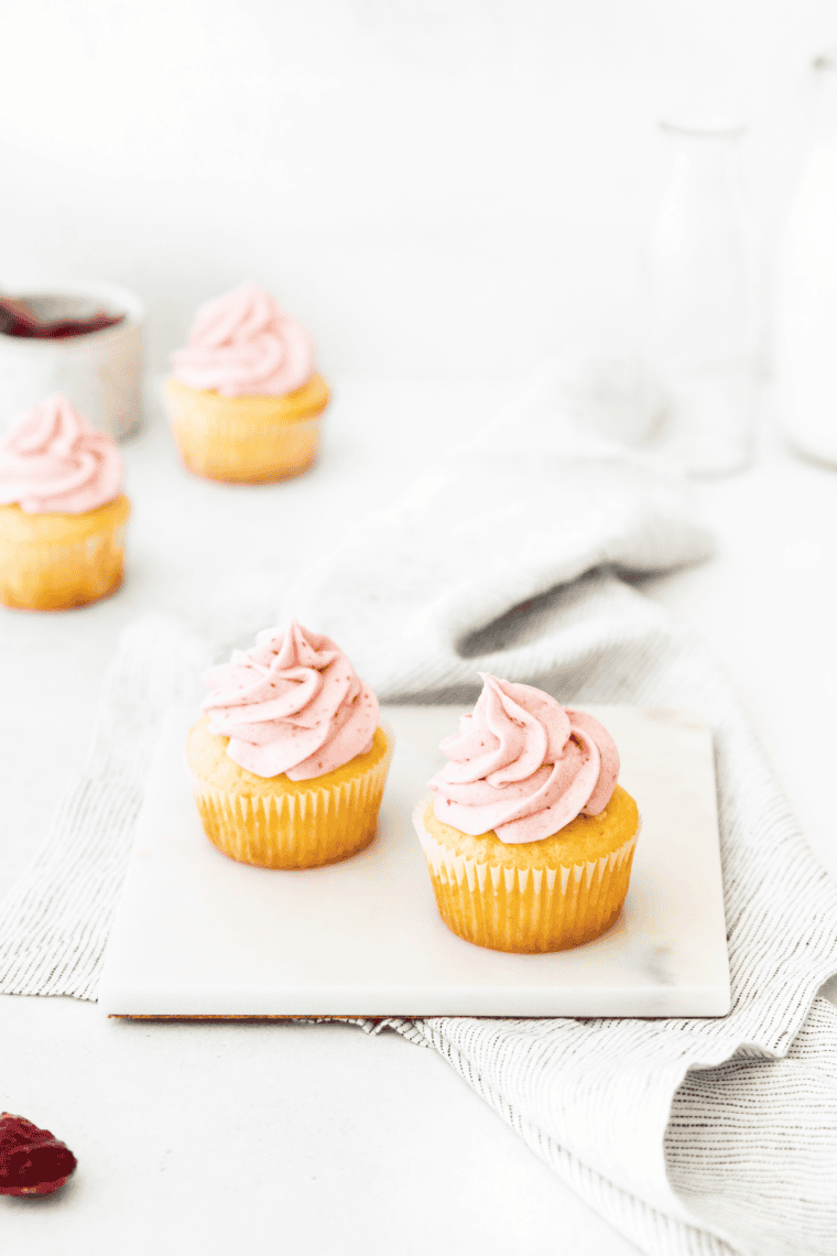 Golden, fluffy air fryer cupcakes made from a boxed cake mix