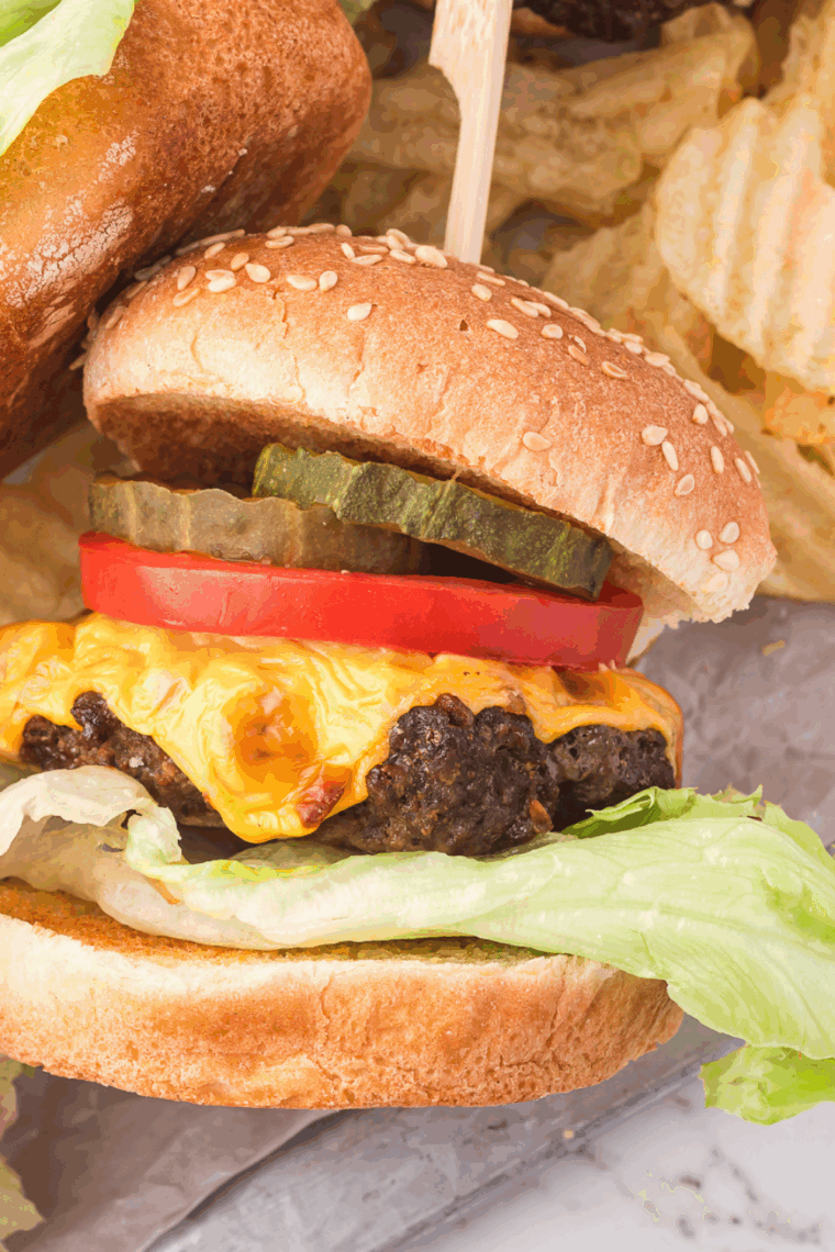 Plate of Copycat A&W Buddy Burger close up picture.
