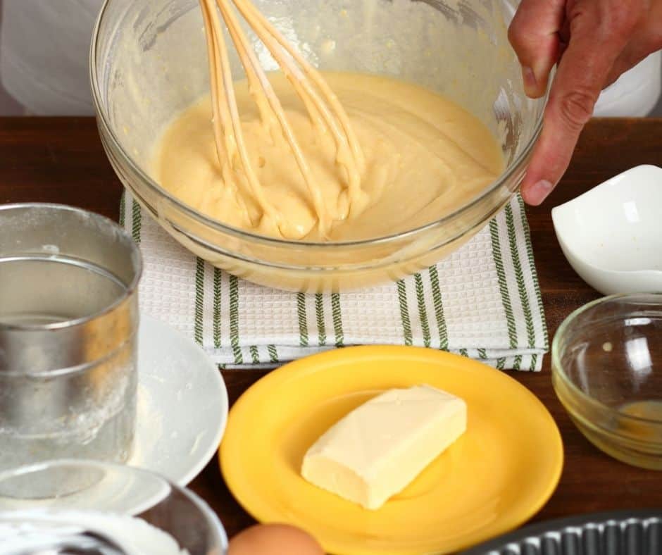 Lemon Cake Mix Batter in Bowl