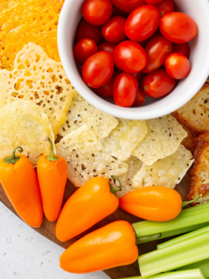 Plate of golden air fryer cheese crisps, a crispy 5-minute keto cheese chip snack